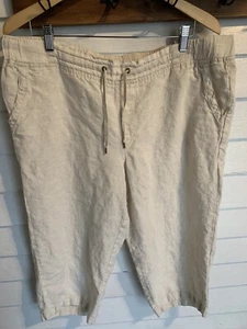 LL Bean Woman's Drawstring 100% Linen Capri Pants Size 14 Petite Natural Beige - Picture 1 of 17