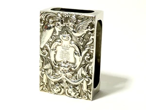 1894 Sterling Silver Matchbox Holder BARON Crown over 3 Initials BIRDS & FACES - Picture 1 of 8