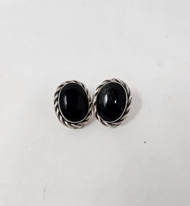 Vintage Sterling 925 Onyx Oval Post Earrings - Picture 1 of 4