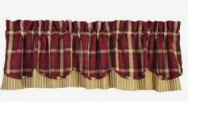 IHF Rustic Barn Scalloped Valance 72"x16",Red/Green Plaid Stripe NEW - Picture 1 of 2