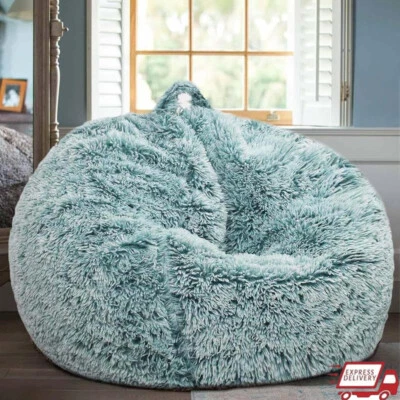 Fluffy Stuffed Animal Storage Bean Bag Cover Faux Fur Comfy Chair Kids Adults US - Image 1 of 4