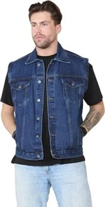 Mens Sleeveless Denim Waistcoats Jeans Slim Fit Jacket Cowboy Biker Vest Top UK - Picture 1 of 9