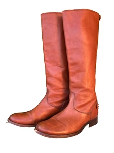 Botas de Montar Altas Frye Melissa 7 B Mujer Marrón Cuero Coñac Cremallera Trasera Botón - Imagen 1 de 18