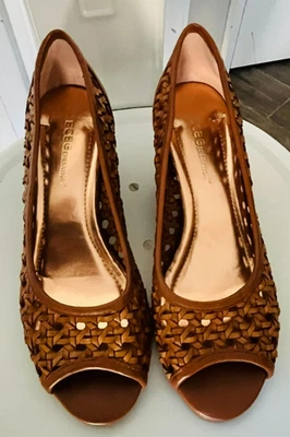 BCBGeneration Tylar Brown Woven Open Toe Wedge Shoes Size 6.5B/36.5 - Image 1 of 4