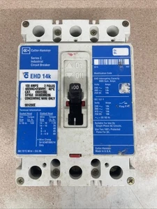 CUTLER HAMMER EHD3100 Circuit Breaker 3 Pole 100 Amp 480 VAC 250 VDC 14K - Picture 1 of 4