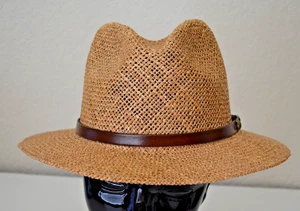 VTG Country Gentleman Mens Straw Fedora Hat Casual Outdoor Summer Coastal - Picture 1 of 6