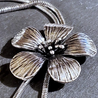 Bola Style Antique Silver Flower Pendant Avant Garde Edgy Statement Necklace - Image 1 of 4