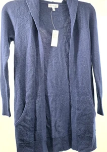 Neiman Marcus Kaschmir offene Strickjacke dunkelblau XS Kapuze Taschen Neu mit Etikett - Bild 1 von 14