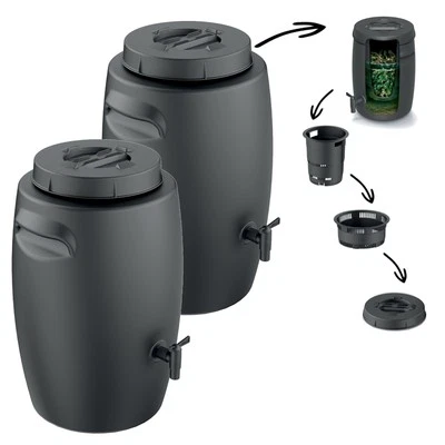 Set 2x Komposteimer Bio Mülleimer Düngertank 25 L Schwarz Komposter für Biomüll - Bild 1 von 4