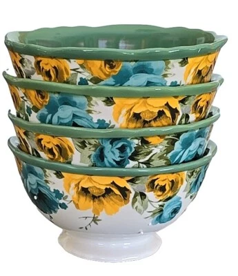 Cuatro (4) mujeres pioneras ~ SOMBRA ROSA ~ 6" de diámetro ~ borde festoneado ~ cuencos de gres Foto 1 de 4