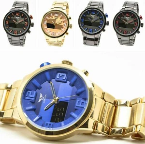 Mens Police Style Celebrity Wrist Watch Luxury Stainless Steel Round Dial Quartz - Picture 1 of 7