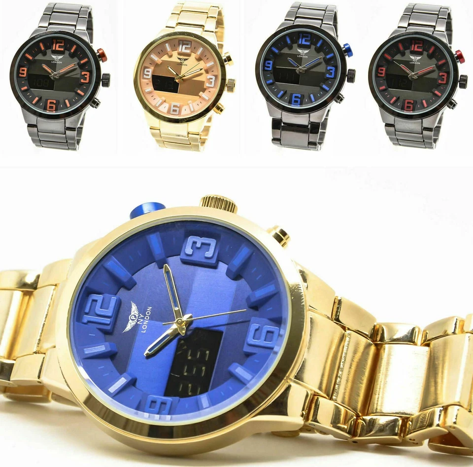 Reloj de pulsera para hombre estilo policía celebridad de lujo acero inoxidable esfera redonda cuarzo Foto 1 de 2