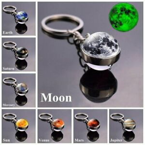 Glow in the Dark Solar System Galaxy Planet Keychain Double Side Glass Ball Gift