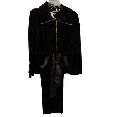 Black 2 Piece Small Velour Pants Suit Zipper Jacket by Vintage Cotton #125622 - Image 1 of 4