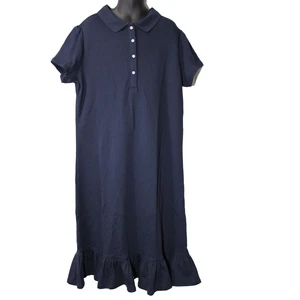 Lands' End Uniform Girl's Size 12, Short Sleeve Knit Ruffle Dress, Classic Navy - Picture 1 of 3