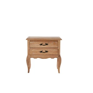 ARINA HAND-CARVED SOLID OAK 2 DRAWER BEDSIDE TABLE LAMP TABLE WHITEWASHED OAK - Picture 1 of 4