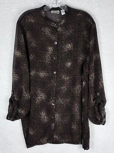 CHICO'S DESIGN Dressy Rayon Black/Gold/Red Geometric Button Up Collar Size 3 - Imagen 1 de 12