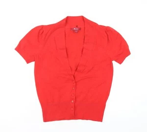 Monsoon Womens Red V-Neck Cotton Cardigan Jumper Size 12 - Picture 1 of 10