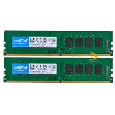 Crucial 2x 16GB 2RX8 PC4-2133P DDR4 17000MHz 288Pin UDIMM Desktop Memory RAM - Image 1 of 4