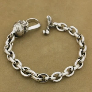 Huge 925 Sterling Silver Skull Link Chain Bracelet Mens Punk Jewellery TA42B BZ - Picture 1 of 20