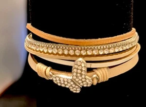 Leather Wrap Bracelet With Butterfly Accent and Magnetic Clasp 7 1/4" - Picture 1 of 2