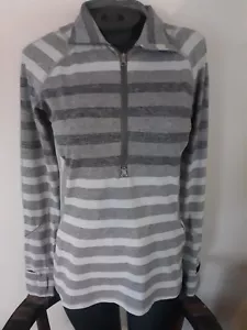 LULULEMON Race Your Pace 1/2 Zip Gray Marshmallow Stripe Double Zip Pullover 6 - Picture 1 of 8