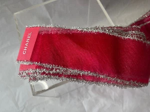 Chanel Pink/Silver Organza Holiday Ribbon-2 3.8" by 27" long-sold per piece - Picture 1 of 2
