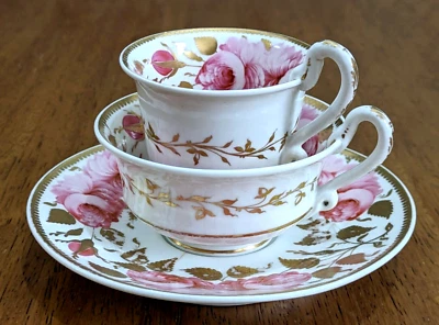 19th Century Spode Swansea Rose Tea & Coffee Cup Saucer Trio Antique Porcelain - Image 1 of 4