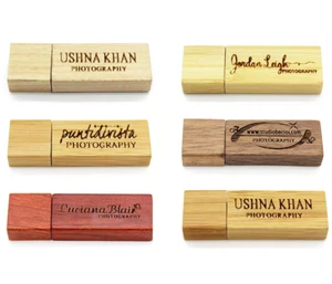 Wood Rectangle USB2.0 Flash Drives 128GB Pen Drive 64GB Custom Logo Memory Stick - Picture 1 of 10