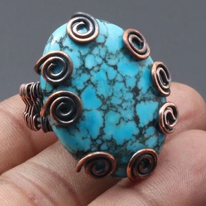 Turquoise Gemstone Mum Gift Wire Wrapped Ring US 8 Jewelry G11338 - Picture 1 of 3