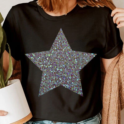Camiseta Prenda para Mujer Silver Glitter Star Hiphop Sparkles #6ED Foto 1 de 4