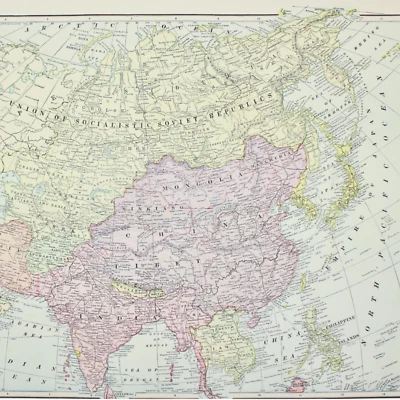 MAPA ASIA CHINA URSS INDIA Vintage Grande Antiguo COMPLETO COLOR 1928 21"x14" Foto 1 de 2