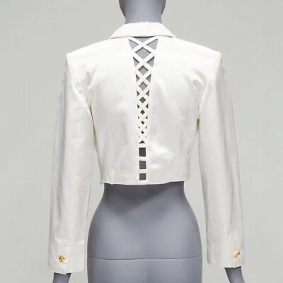 VERSUS GIANNI VERSACE pearl satin lattice lace back cropped blazer jacket IT42 M - Image 1 of 4