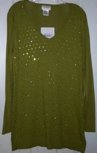 NWT Neiman Marcus Womens XL Green Embellished Beaded Pullover Sweater Silk Blend - Picture 1 of 11