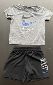 Nike Dri-Fit T-Shirt + Shorts Black/Blue/White Toddler Size 18M “Pre-Owned” - Picture 1 of 4