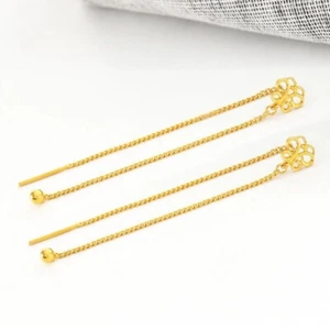 1 Pair Pure 24K 999 Yellow Gold Long Lucky Butterfly Women Dangle Earring - Picture 1 of 6