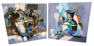 ROSAS NEGRAS, PAR DE JARRONES EGIPCIOS - NUEVOS - ACRÍLICO 12"X12" - ARTE DE MONA - Imagen 1 de 7