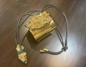 MICHAEL KORS Gold Tone Gold Nugget Slider Bracelet and Leather Rope Necklace