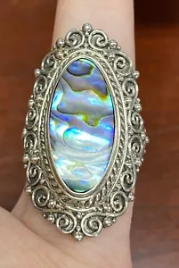 Vintage Designer Sterling Silver Abalone Ring Bali Signed Samuel B Size 9 1/2 - Picture 1 of 11
