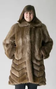 CLEARANCE Long Hair 38” Beaver Fur Swing Coat- size 12-14 - Picture 1 of 2