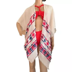 Handwoven Boho Kimono Cardigan Wrap Swim Coverup Boho Cotton One Size Fits Most - Picture 1 of 7