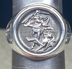 St. Michael Kreuzfahrer Templerritter Kreuz Schild Ring Sterlingsilber 925 - Bild 1 von 6