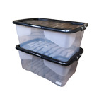 2 x 42L Clear Storage Box with Black Lid Stackable and Nestable Storage Solution