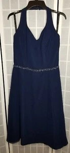 Alfred Angelo Brautjungfern/formell teelanges marineblaues Neckholderkleid Gr. 16 #6323 neu mit Etikett - Bild 1 von 9