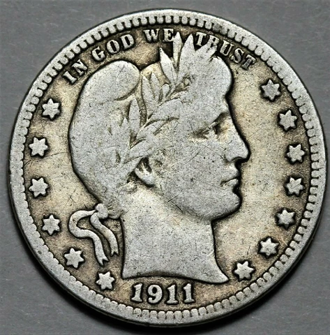 1911-D Barber Quarter - US Silver 25c Coin - L37 Cover