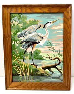 Vintage MCM Paint By Number Blue Heron Craftint 1956 w/ Frame *Excellent - Picture 1 of 5