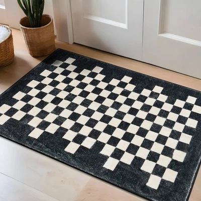 Rugshop Area Rugs Contemporary Checkered Border Washable Non Slip Rug Black Rug - Изображение 1 из 2