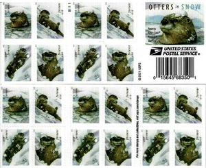 OTTERS IN SNOW 2021 US SCOTT #5648-5651 VF 2-SIDED BOOKLET 20 FOREVER STAMPS - Picture 1 of 1