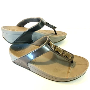 Fitflop Pietra Pewter Patent Leather Micro Wobbleboard Technology Sandal Size 7 - Picture 1 of 12