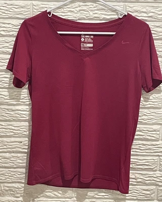 Women's Large Athletic Cut The Nike Tee Shirt Dri-Fit V-Neck Pink  Short Sleeves - Image 1 of 4